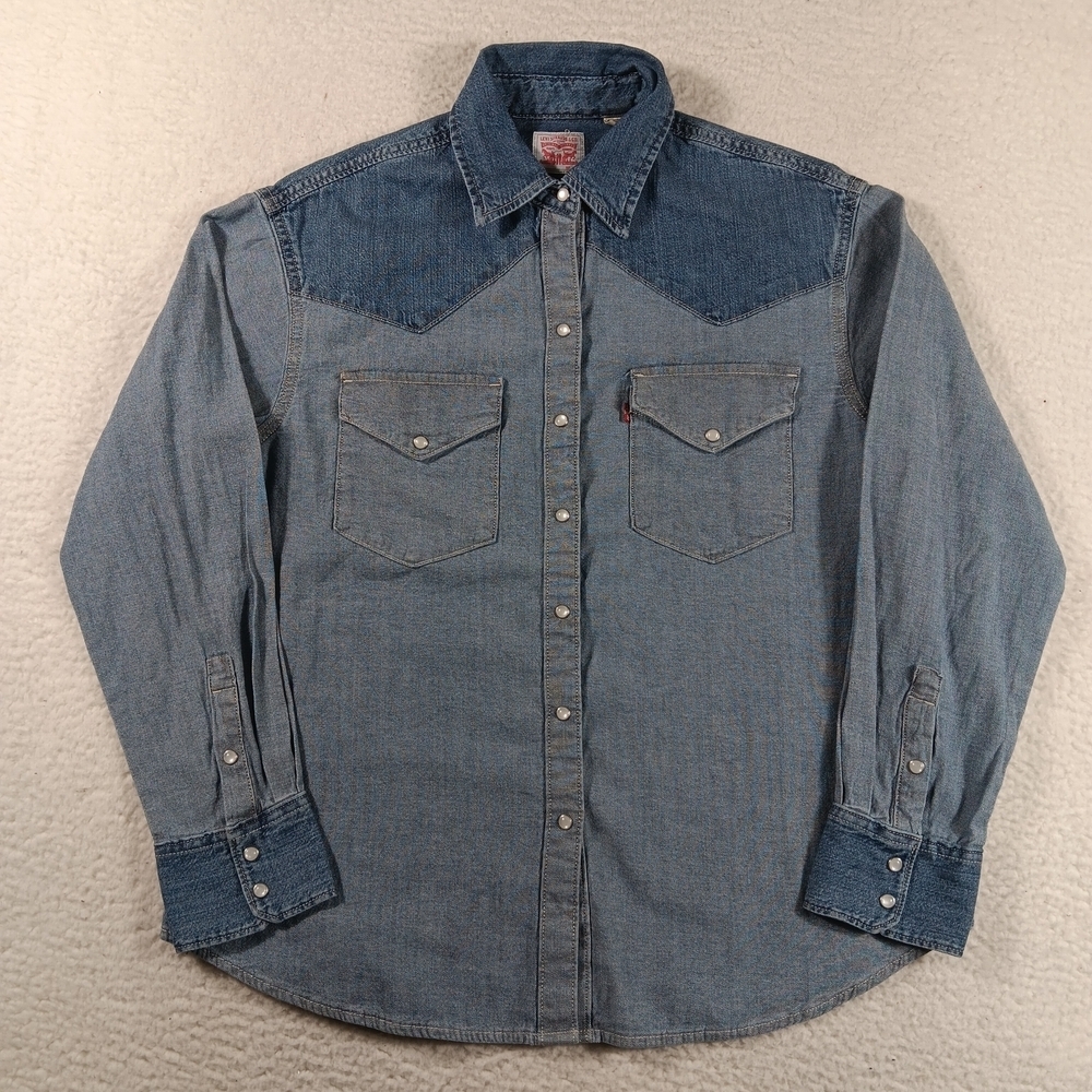 Levis Shirt Mens Small Blue Denim The Western Oversized Pearl Snap Cowboy NWT